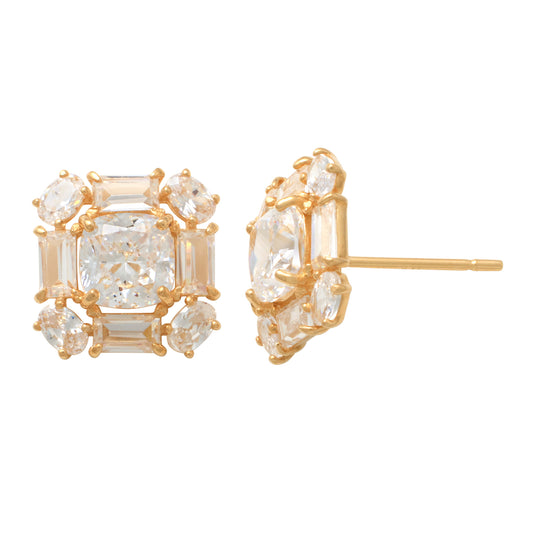 14K Solid Gold Cubic Zirconia Stud Earrings