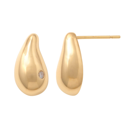 14K Solid Gold Cubic Zirconia Big Tear Stud Earrings